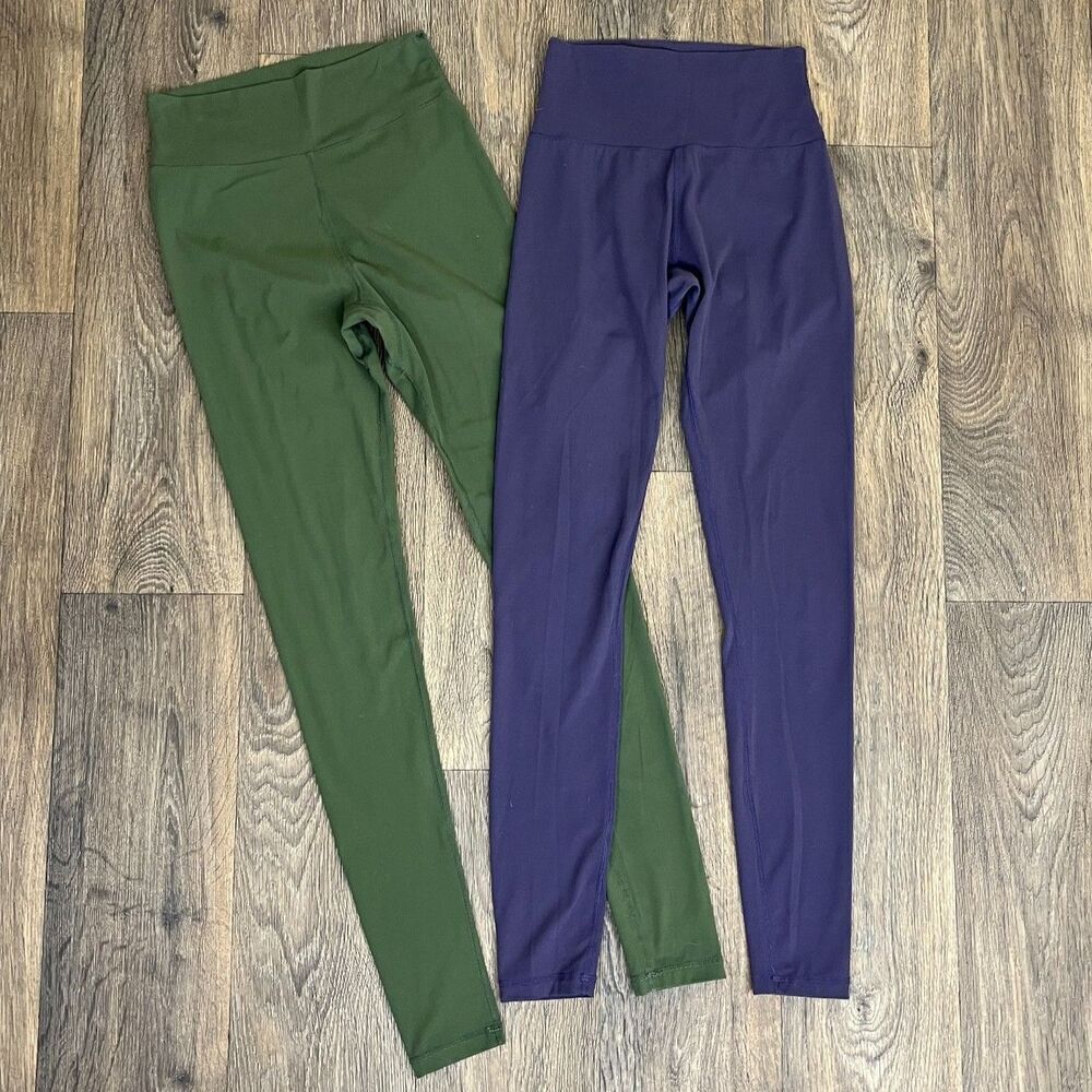 BuffBunny Women's Size XS Green Purple Athletic Pull On Leggings Activewear Gym